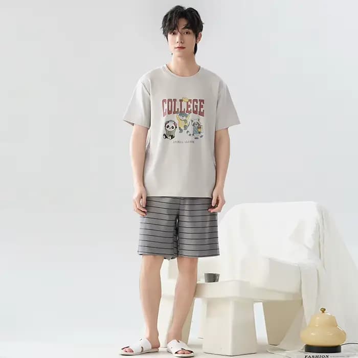 Grande taille M-4XL hommes pyjamas ensemble été 100% coton mignon dessin animé à manches courtes Pijama mâle décontracté vêtements de nuit