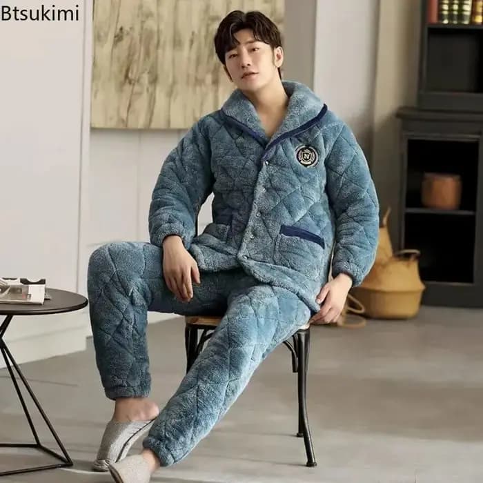 Pyjama trois couches épais en molleton de corail pour hommes