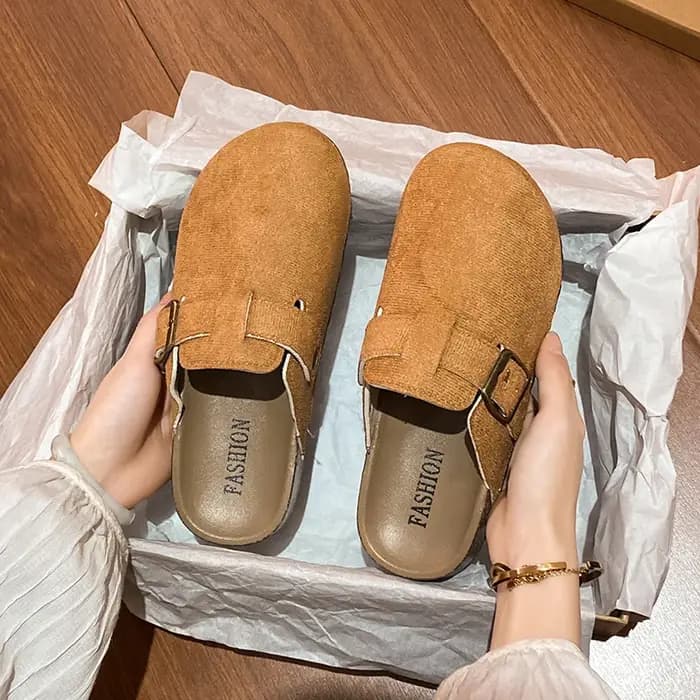 Sabots de lit en daim pour femmes - Pantoufles sabots de soutien de la voûte plantaire en mousse à m