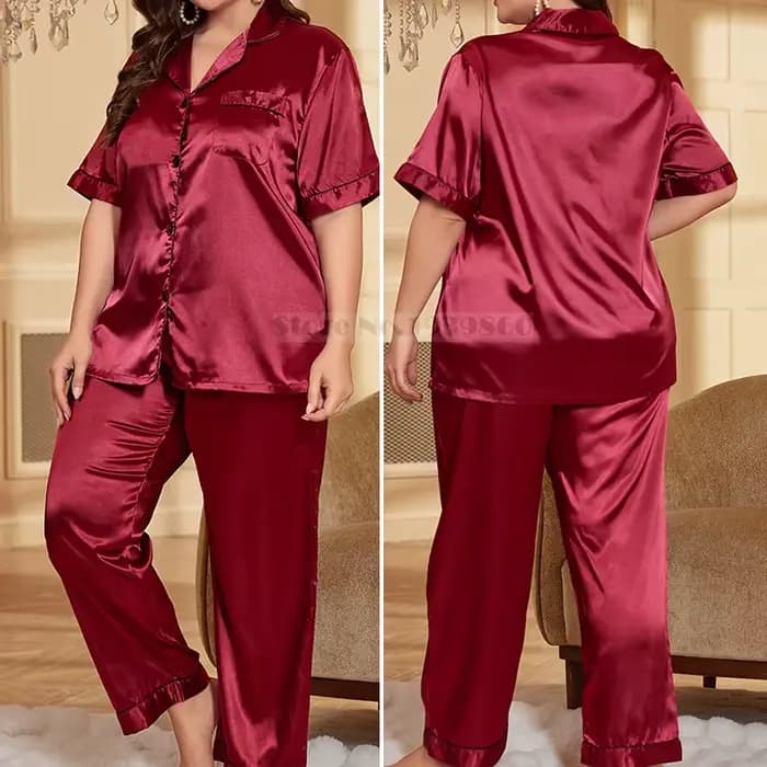 Grande taille femme Pyjamas ensemble printemps été soie Satin vêtements de nuit pantalon Pijamas costume ample