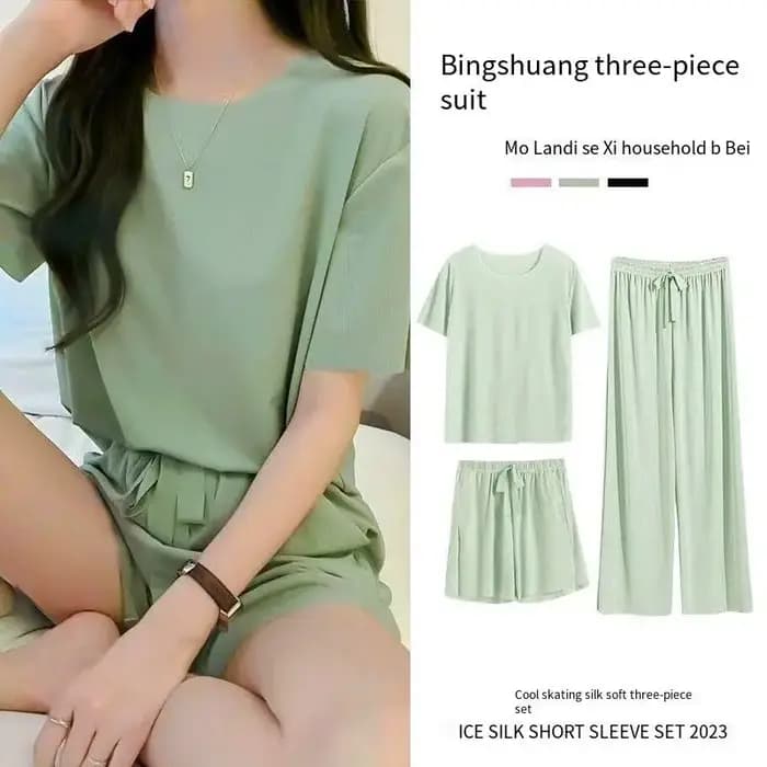 Ice-Ensemble pyjama trois pièces pour femmes, vêtements de maison pour femmes, vêtements de nuit simples, loisirs confortables, vêtements de nuit pour filles