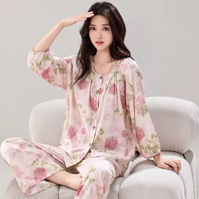 Pyjamas Femme nouvelle impression à manches longues pantalon ensemble élégant vêtements de nuit en coton femmes