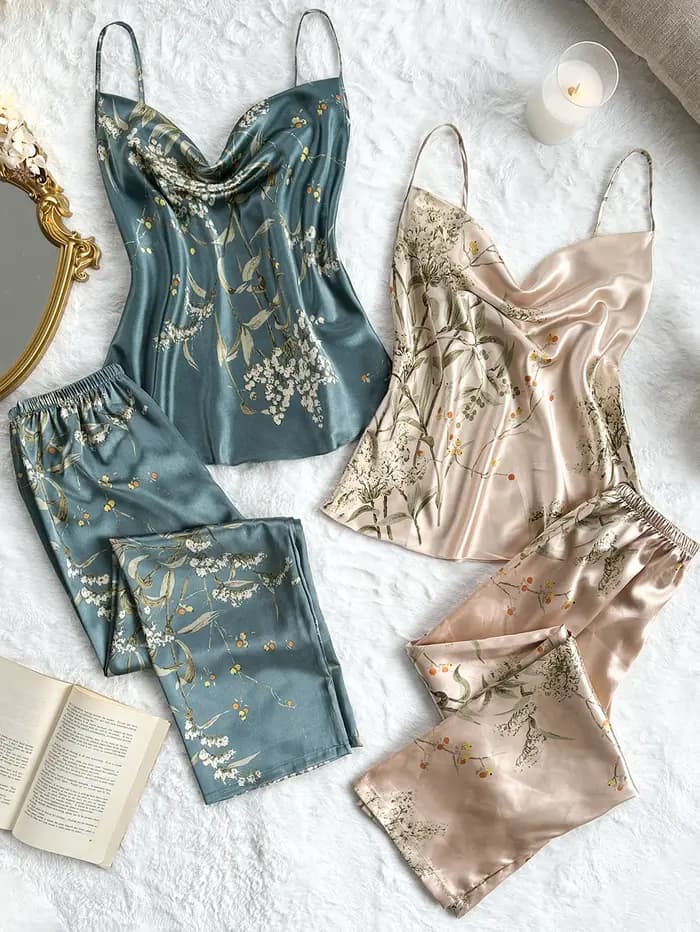 Ensemble pyjama élégant 4 pièces à imprimé cerises pour femme