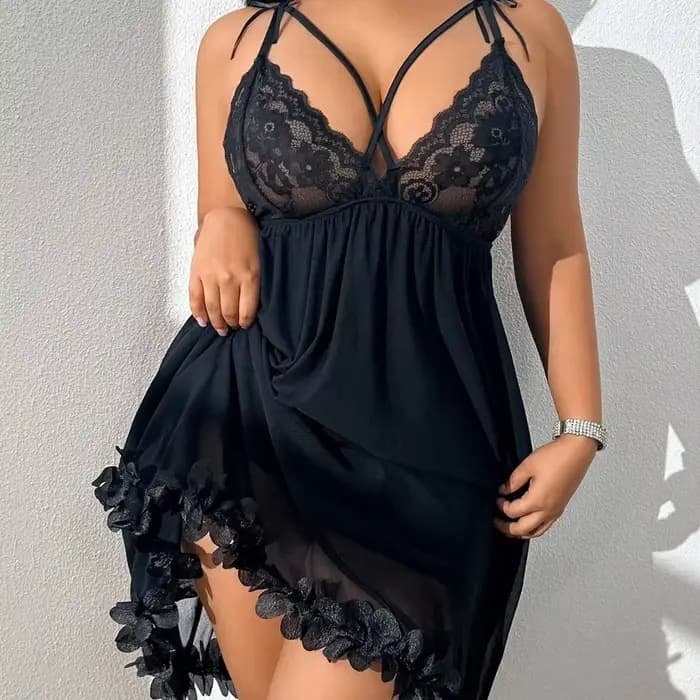 Chemise de nuit sexy en dentelle grande taille