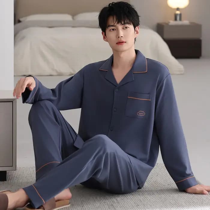 Grande taille L-6XL hommes pyjamas ensemble 100% coton col rabattu vêtements de nuit mâle automne à