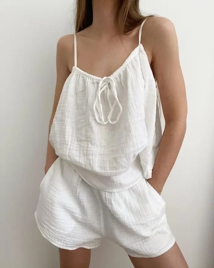 Nouvel ensemble de pyjama d'été 2026 pour femme, en pur coton, avec short à bretelles, confortable, 2 pièces, vêtements décontractés pour la maison, style Y2K, vente chaude