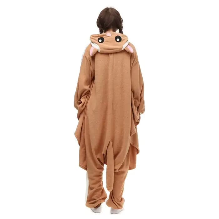 Pyjama en flanelle pour femmes, pyjama en flanelle à motif d'écureuil volant, pyjama en flanelle une pièce pour femmes, à capuche avec ailes, manches longues