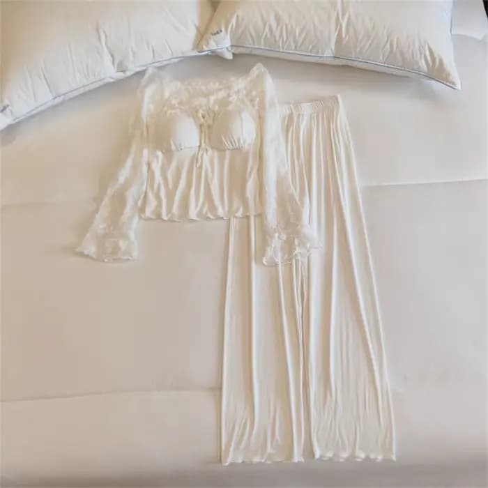 Pijamas Mujer mode dentelle Modal vêtements de nuit femmes coussin de poitrine à manches longues pantalon Pyjamas