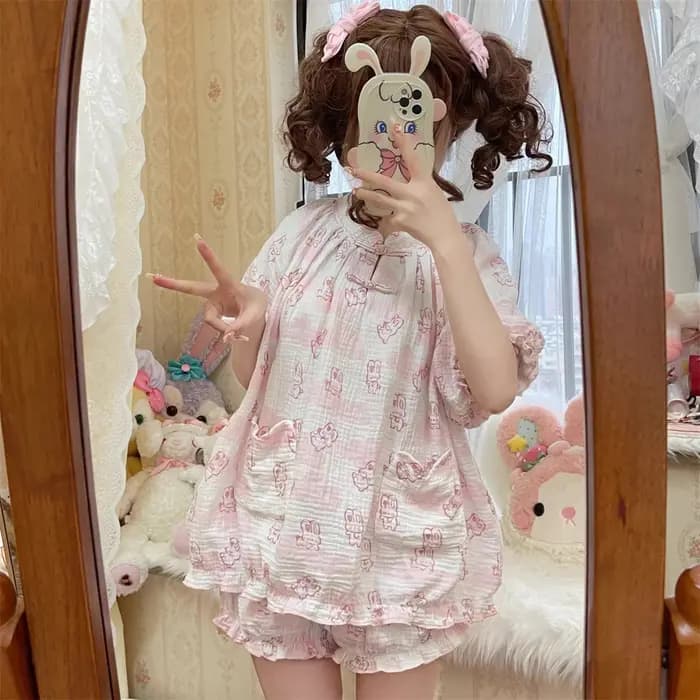 Ensemble pyjama imprimé lapin style Kawaii Lolita