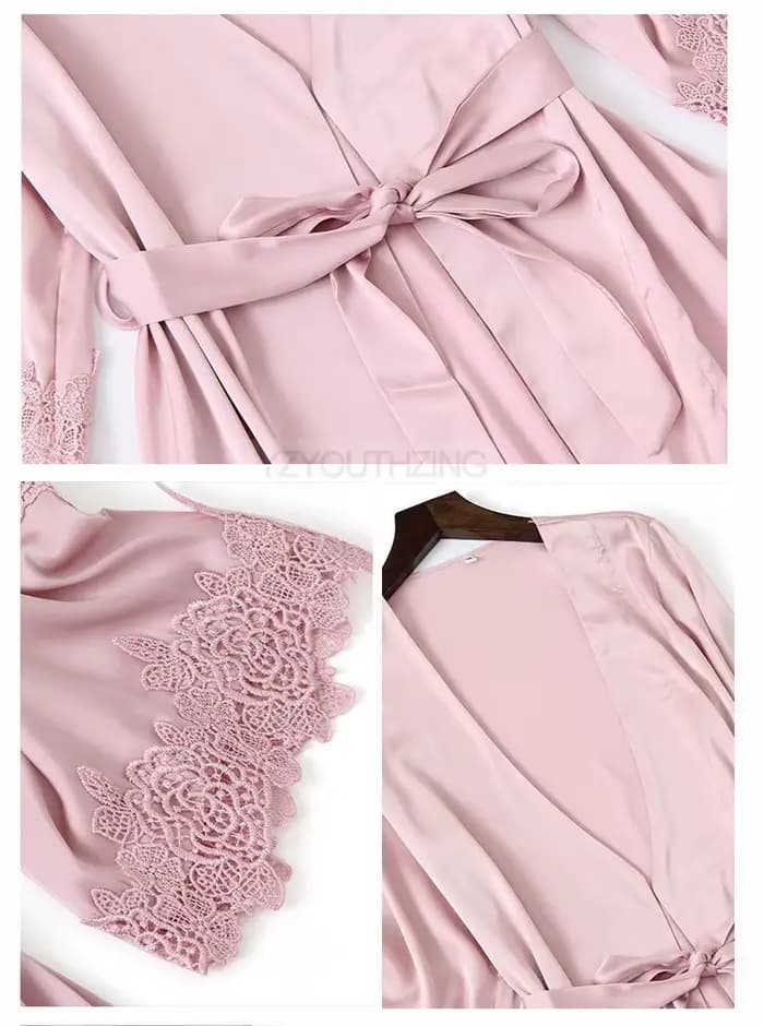 Ensemble pyjama Pour femmes dentelle garniture Satin vêtements de nuit Pyjamas Pour Femme
