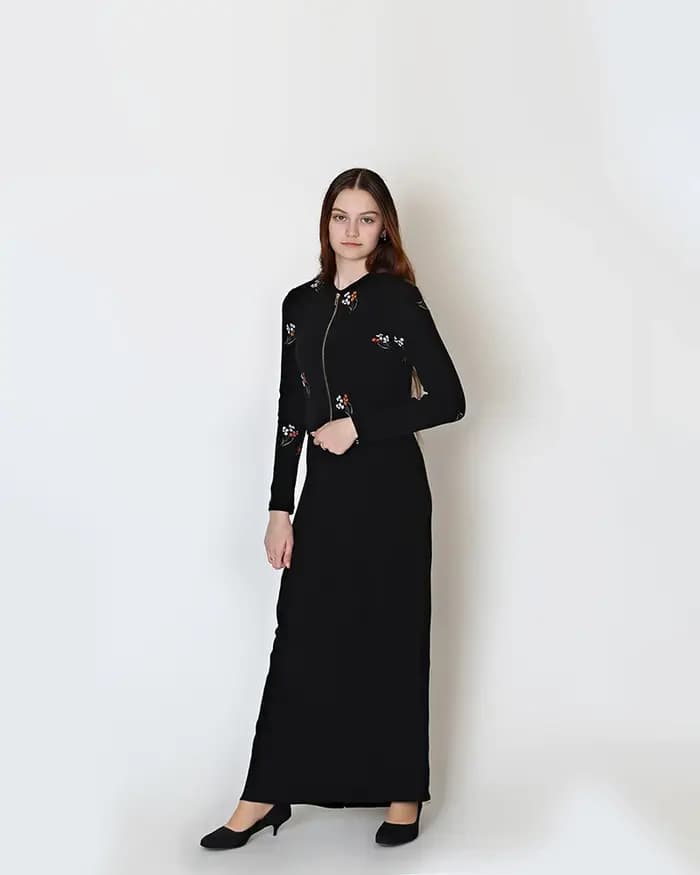 Robe longue cardigan côtelée pour femme avec fermeture éclair dorée