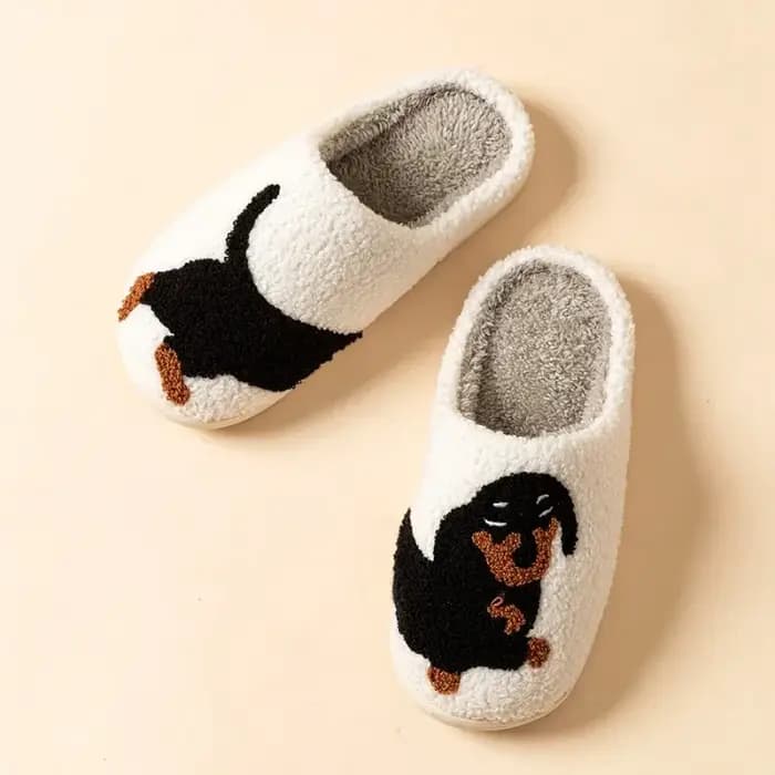 Dessin animé mignon et intéressant teckel chien femmes pantoufles intérieur chaud confort léger chambre concis hiver coton chaussures