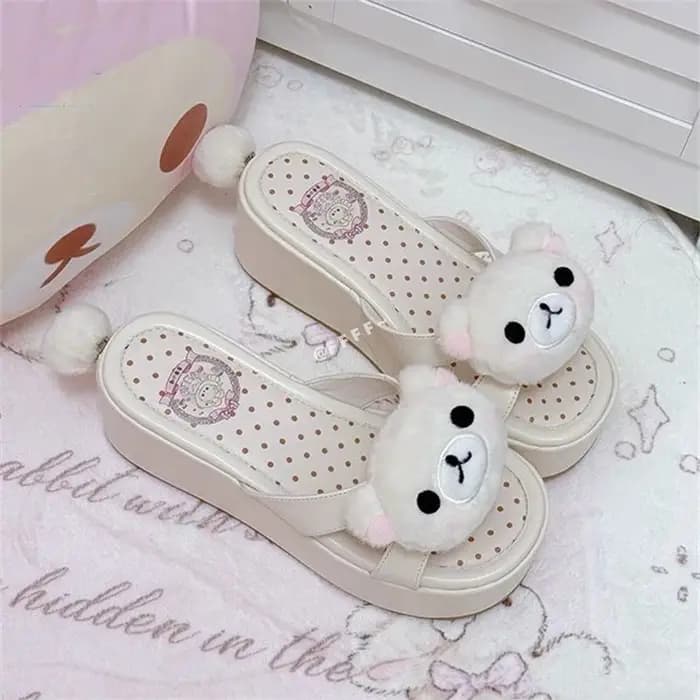 Pantoufles d'ours de dessin animé sur le thème d'été pour femmes, chaussures d'extérieur avec semell