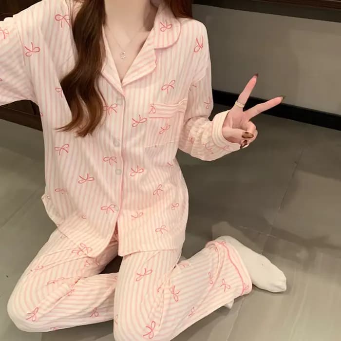 Printemps et automne nouveaux pyjamas pour femmes ensemble de vêtements de détente fille amour Cardigan