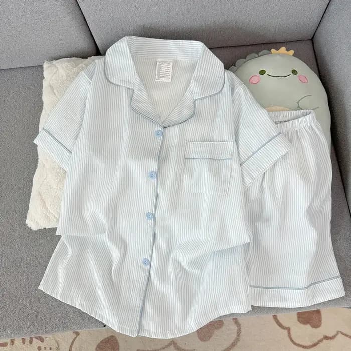 Pyjama d'été pour femme à manches courtes, ample et décontracté, style étudiant, doux et simple, pou