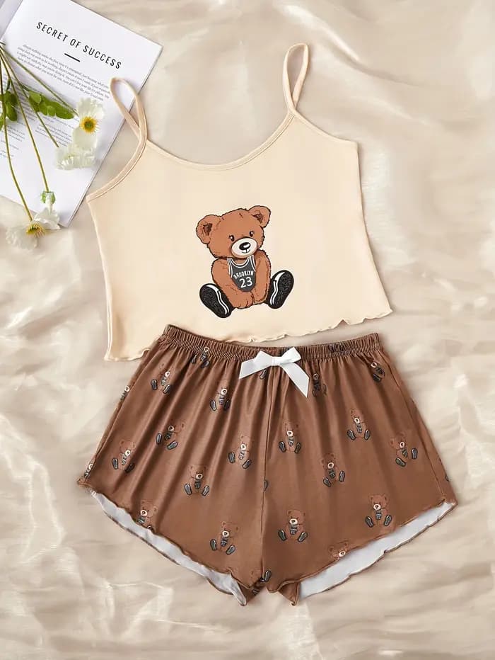 Ensemble pyjama pour femme avec imprimé ours en peluche