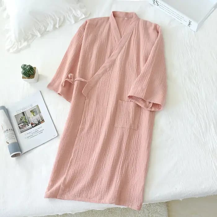 Robe Kimono Japonaise en Crêpe à Double Gaze pour Femme, 100% Coton, Vêtements de Nuit pour Couple,