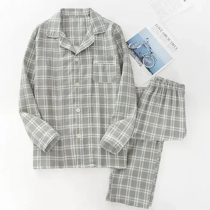 Pyjama à Carreaux Imbibé 100% Coton pour Homme, Ensemble Fin et Décontracté, Manches sulf, Vêtements