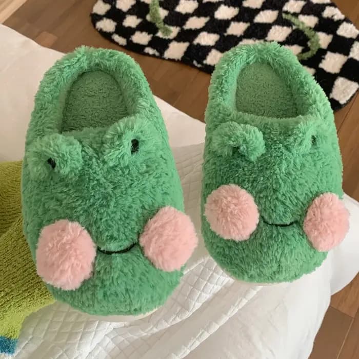 Pantoufles en coton grenouille de dessin animé pour hommes et femmes