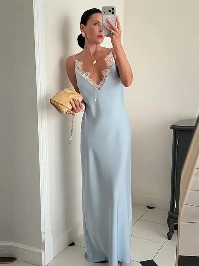Robe longue sexy en dentelle patchwork pour femme