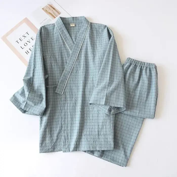 Ensemble pyjama Kimono japonais pour hommes, confortable, 100% coton, à carreaux, ample, pour la mai