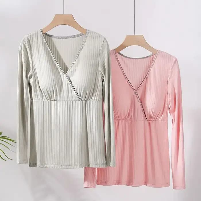 Pyjama d'Automne en Coton Rayé à Manches sulfpour Femme Enceinte