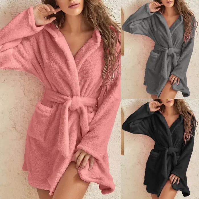 Automne hiver femmes Sexy Robe de bain moelleux en peluche pyjamas dames à capuche