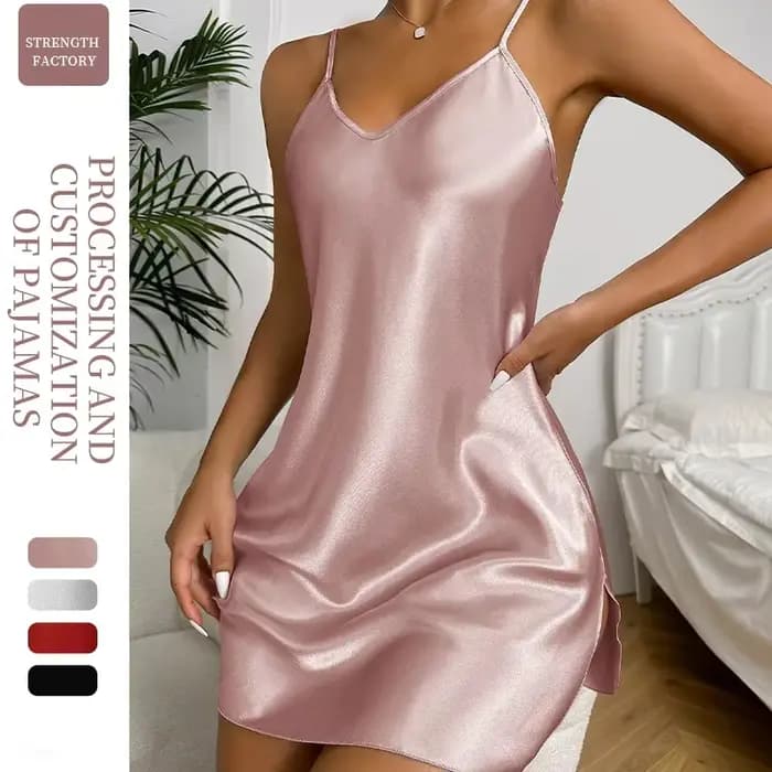 Petite robe courte fraîche pour femmes, pyjama respirant décontracté, chemise de nuit en imitation soie, vêtements de maison