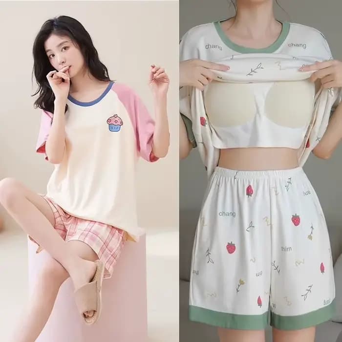 Pyjama pour femme, ensemble d'été à manches courtes