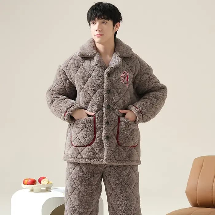 Le plus récent ensemble de pyjamas d'hiver hommes épais 3 couches pince vêtements de nuit en coton costumes