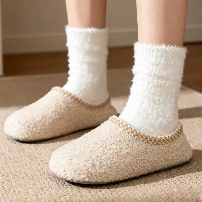 Comwarm Teddy polaire chaussons pour femmes plat décontracté diapositives intérieures antidérapant extérieur