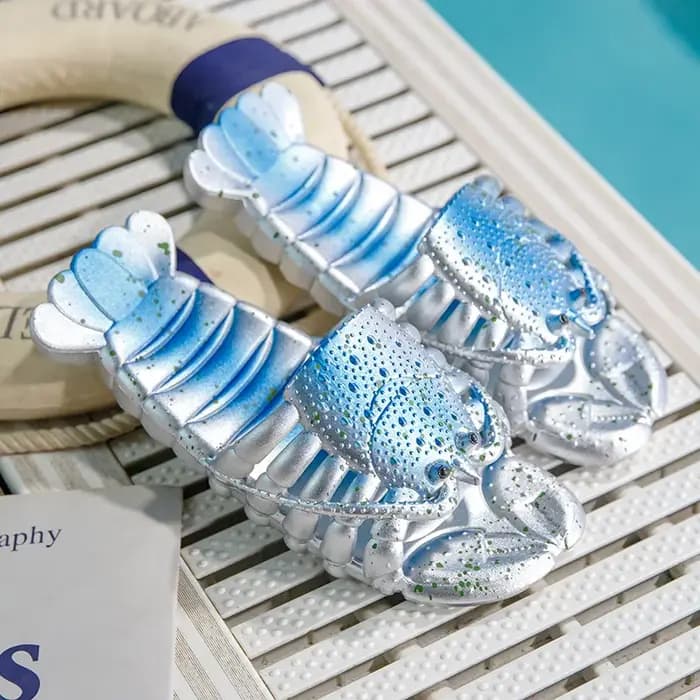 Nouveau pantoufle de homard créative femme diapositives drôles chaussures pour tongs d'été femmes doux écrevisses pantoufles unisexes grande taille 45 46