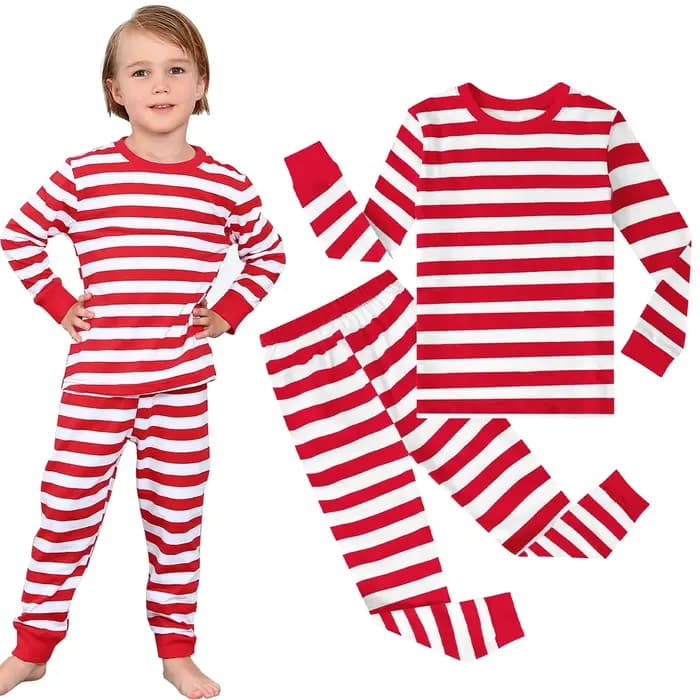 Pyjama à Rayures Rouges et Blanches pour Enfant Garçon et Fille