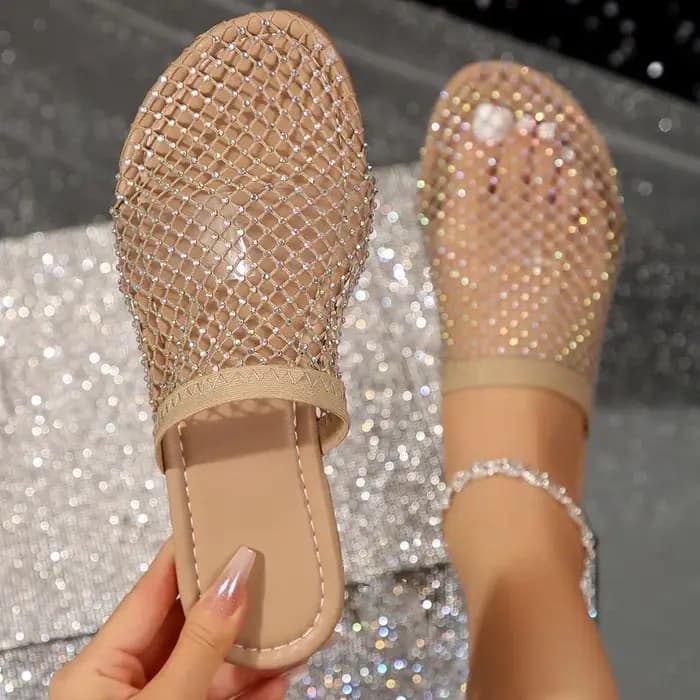 Nouvelles pantoufles d'été 2026 pour femmes, à bout rond, avec strass, plates, antidérapantes, pour la maison, style claquettes, Zapatos De Mujer