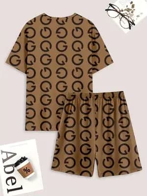 Ensemble pyjama pour homme à manches courtes et short avec imprimés lettre "G"