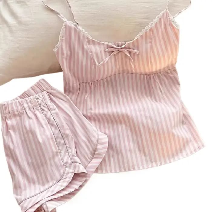 Ensemble pyjama rose rayé avec nœud papillon pour fille