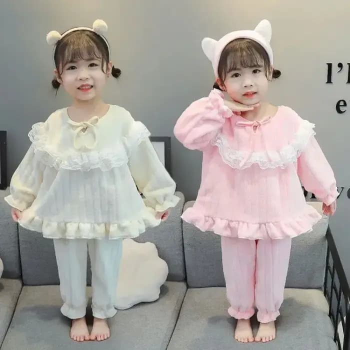 Ensemble pyjama pour filles, Style doux et mignon, épais, chaud, manches longues, vêtements de maison pour bébés filles, pull de couleur unie