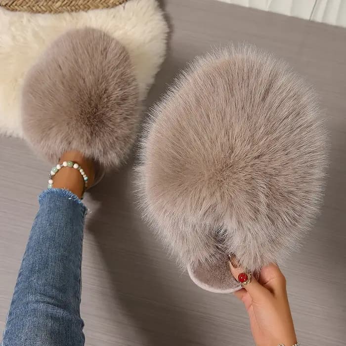 Femmes pantoufles d'intérieur hiver fausse fourrure maison chaussures