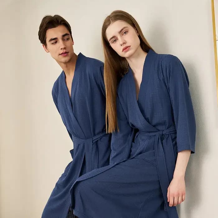 Peignoir Homme en Tissu Gaufré Léger et Doux