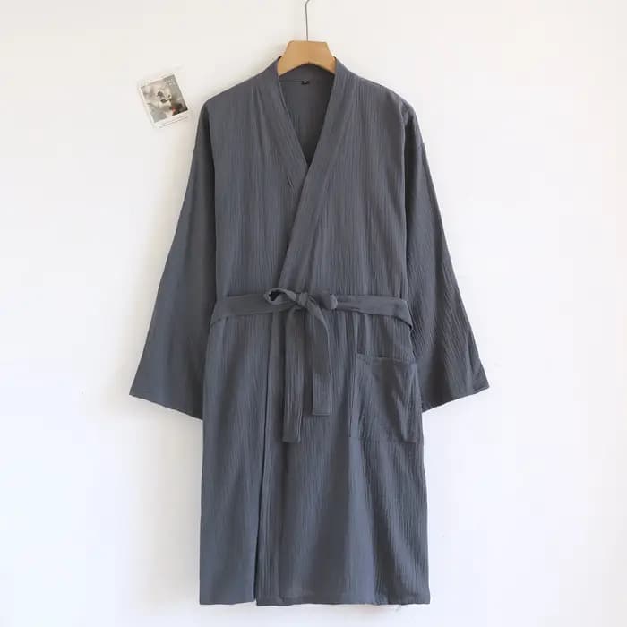 2026 nouveau printemps et automne Couple Robe de nuit 100% coton crêpe peignoir grande couleur unie maison