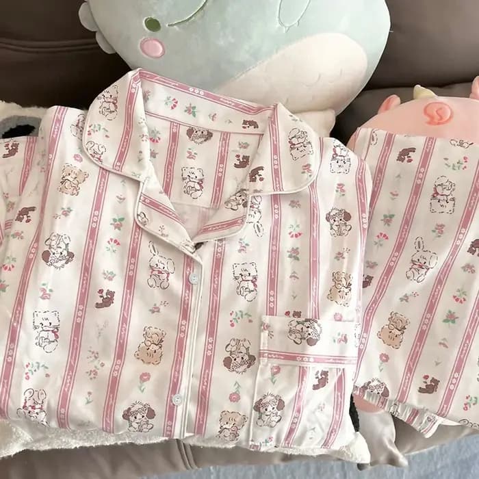 Pyjama rayé en Satin de soie pour femmes