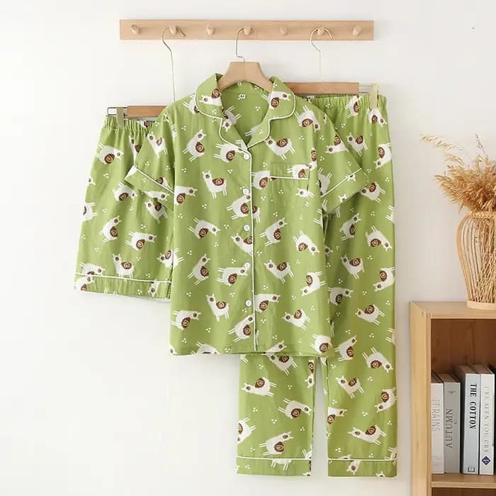 Pyjama d'été trois pièces en coton pour femme