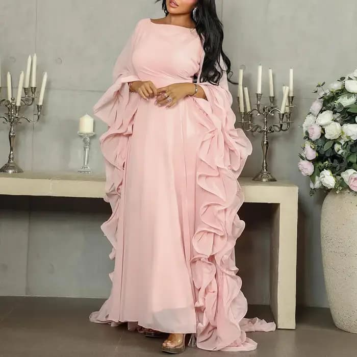 Nouvelle Robe Longue Évasée à Manches Volantes Printemps 2026 – Design Élégant à Volants