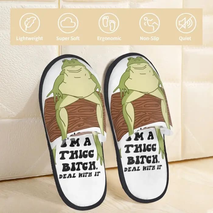 Pantoufles en fourrure pour hommes et femmes avec motif grenouille