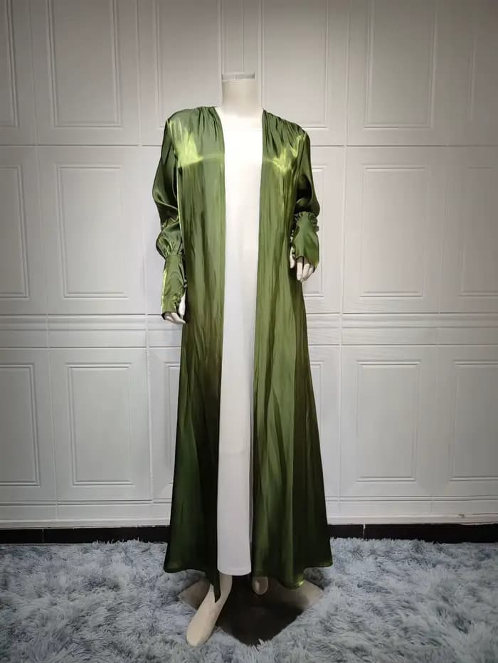 Robe cardigan en satin turc pour femme, vêtements d'extérieur musulmans, manches boutonnées, Dubaï,
