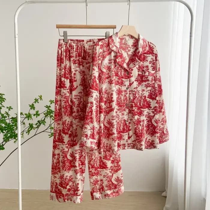 Ensemble pyjama en soie glacée et neige imprimé à l'encre pour femmes
