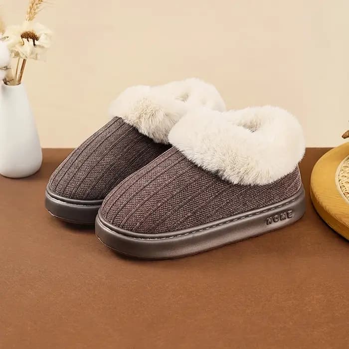 Chaussons en tricot moelleux pour femmes, chaussures d'hiver fermées à l'arrière, bottes d'intérieur en peluche à col duveteux pour femmes, semelle épaisse antidérapante.