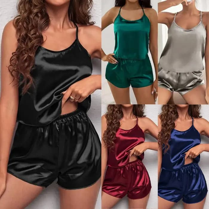 Ensembles de pyjama en satin de dentelle sexy pour femmes, vêtements de nuit, ensembles de pyjamas pour la maison, 2 pièces, 2024