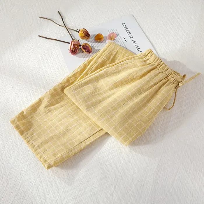 Grande taille japonais minimaliste à carreaux femmes pyjamas pantalons