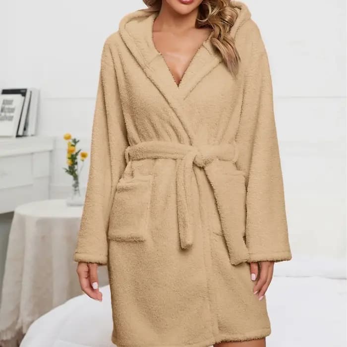 Nouvelle Robe de Chambre Décontractée Chaude Hiver 2026 pour Femme, Peignoir à Capuche avec Oreilles, Robe en Peluche Col V Manches Longues, Kimono Châle, Manteau de Bain Chaud